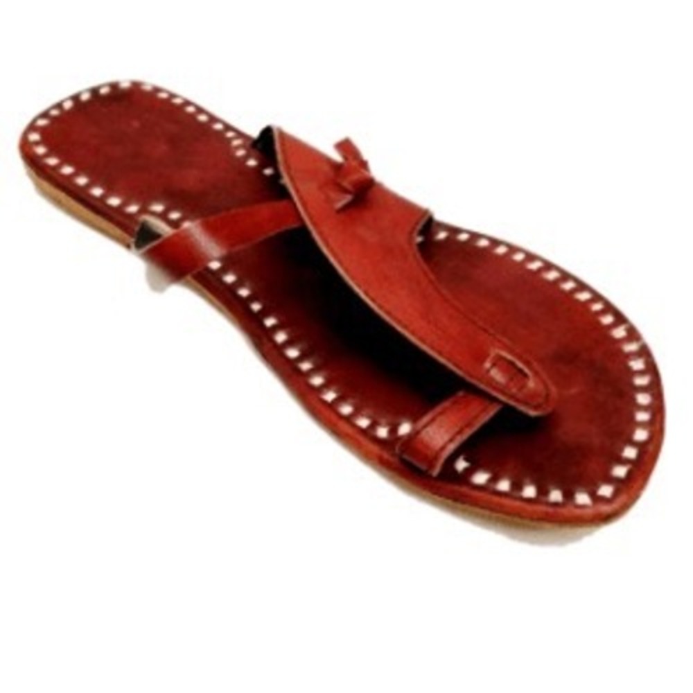 Mens Traditional Leather Kolhapuri Sandals Brown Ethnic T-Strap Chappals Size 50